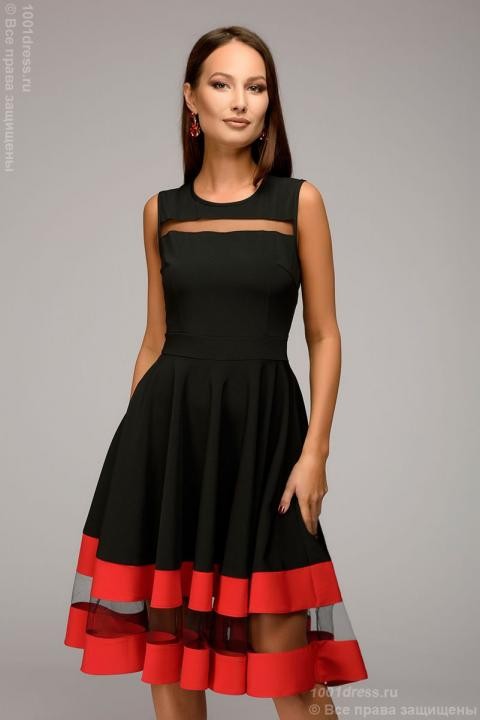 Платье черное без рукавов с красной отделкой