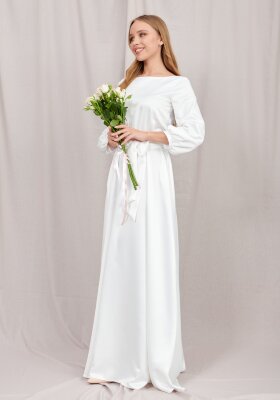 Белое платье в пол с рукавом фонарик (Агния атласное)