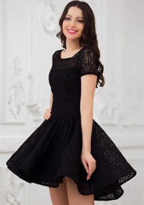 Кружевное платье с пышной юбкой солнце Eva 5231 чёрное 