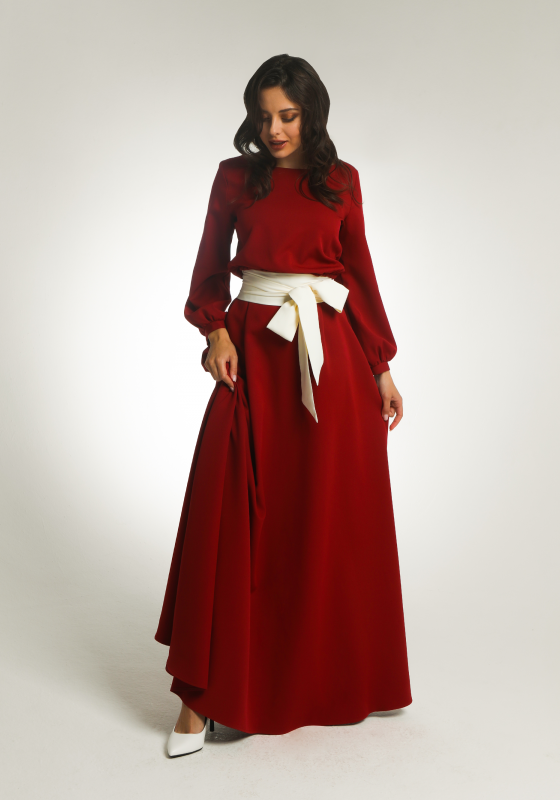 Платье в пол с рукавом фонарик Агния, красное - Платье в пол с рукавом фонарик Агния, красное