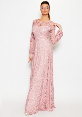  Кружевное платье в пол с длинным рукавом LUCY Polina_115 розовое 