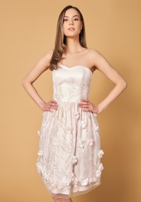 Эксклюзивное корсетное платье с 3D вышивкой, пудра 