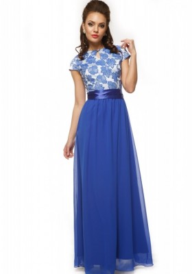Платье в пол с коротким рукавом  Leleya Изабель синее 