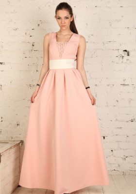 Платье без рукавов с открытой спиной и юбкой в складку  Изабелла розовое