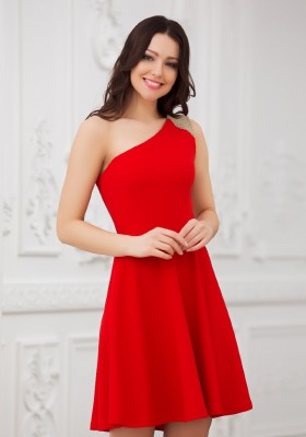 Платье на одно плечо с юбкой солнце Eva 5217 красное 