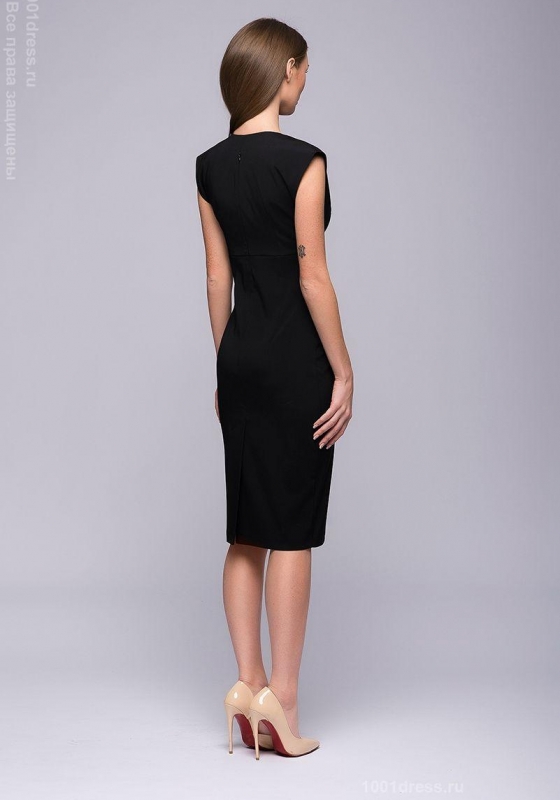 Черное платье-футляр без рукавов с V-образным вырезом - Черное платье-футляр без рукавов с V-образным вырезом