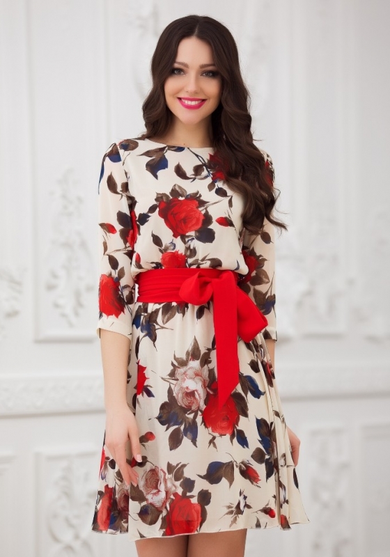 Платья с длинным рукавом с цветочным принтом фото