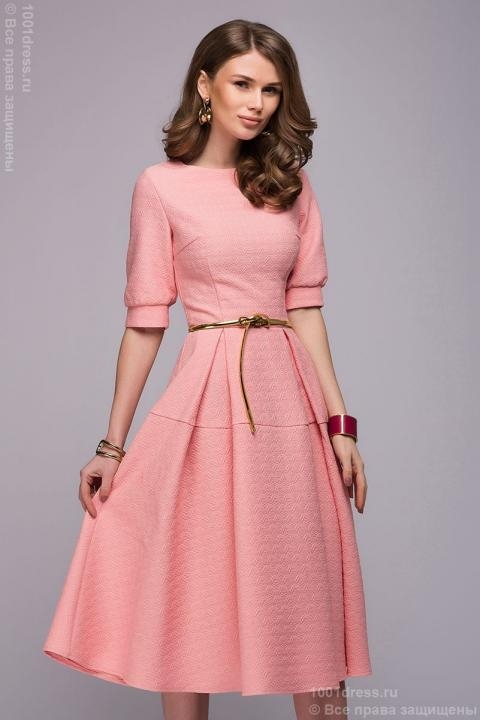 Платье розовое длины миди с расклешенной юбкой и рукавами 1/2 - Платье розовое длины миди с расклешенной юбкой и рукавами 1/2