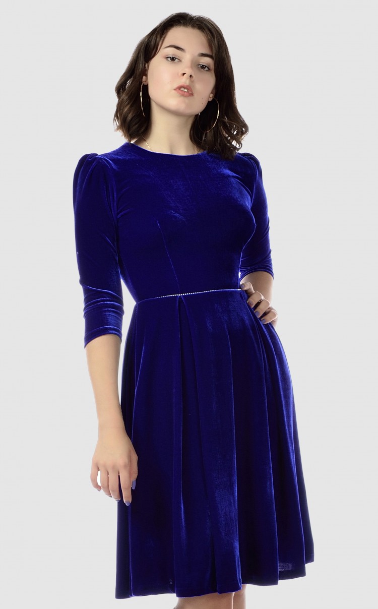 Бархатное темно синее платье