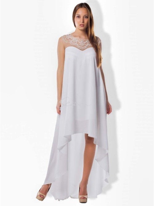 Длинное асимметричное платье без рукавов  Seam 4392 белое 