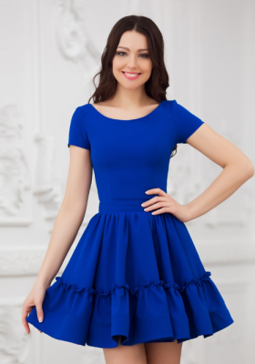 Платье короткое с юбкой в складку  Eva 5224 синее 
