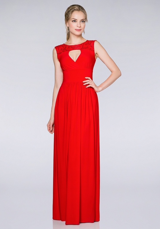 Платье в пол с отделкой из пайеток SQ7 красное - Платье в пол с отделкой из пайеток SQ7 красное