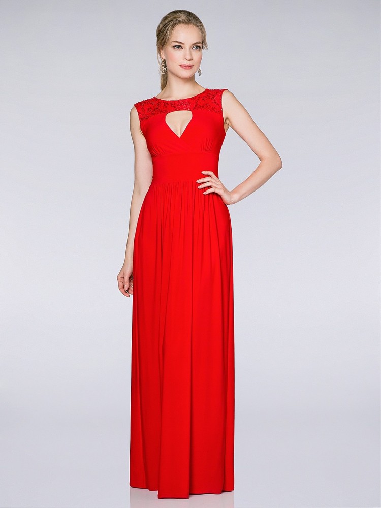 Платье в пол с отделкой из пайеток SQ7 красное