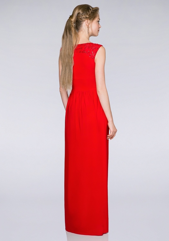 Платье в пол с отделкой из пайеток SQ7 красное - Платье в пол с отделкой из пайеток SQ7 красное