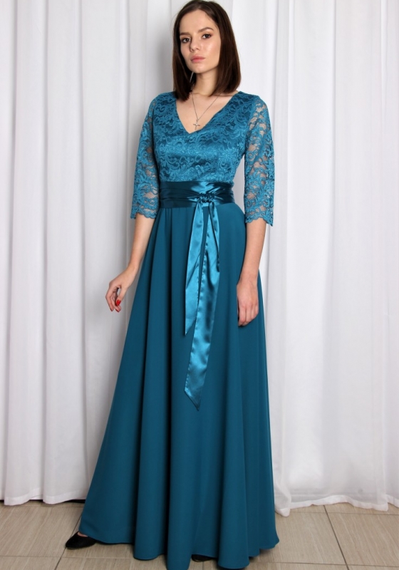 Длинное кружевное платье с поясом - Длинное кружевное платье с поясом