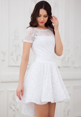 Кружевное платье с пышной юбкой солнце  Eva 5231 белое 
