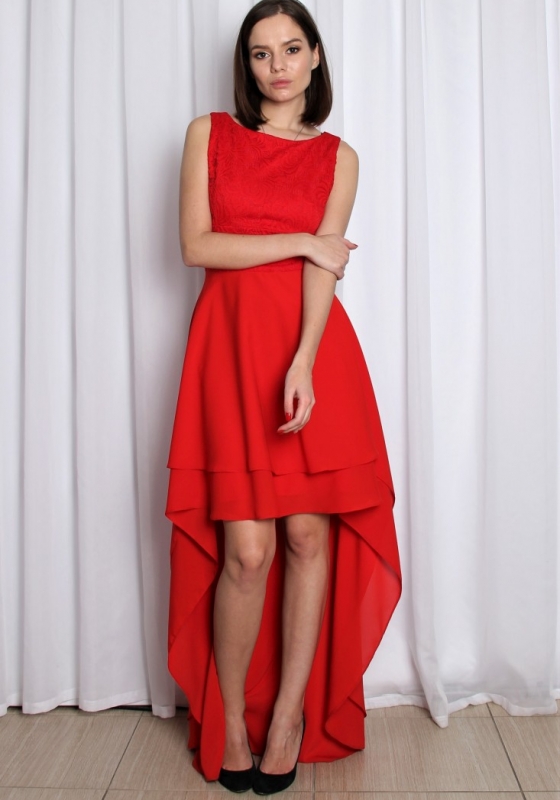Асимметричное кружевное платье Асти, красное - Асимметричное кружевное платье Асти, красное