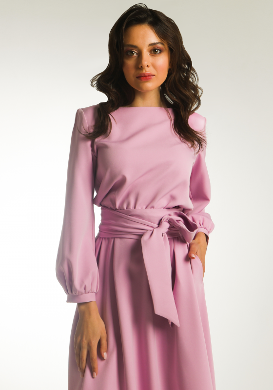 Платье в пол с рукавом фонарик Агния, розовый - Платье в пол с рукавом фонарик Агния, розовый
